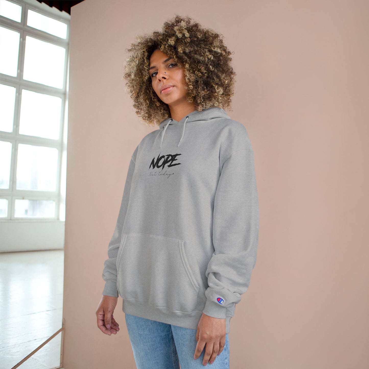 Stylish 'NOPE' Champion Hoodie, Trendy Sweatshirt for Casual Outfits, Perfect Gift for Friend, Birthday, Funny Clothing, Streetwear