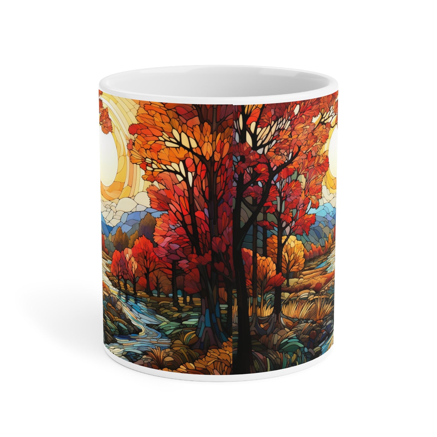 Cozy Fall Vibes, Coffee/Tea Lover Gift, Autumn Landscape Ceramic Mug - Warm Colours, Celebrate Christmas or Autumn Year Round, Printed & shipped from Canada