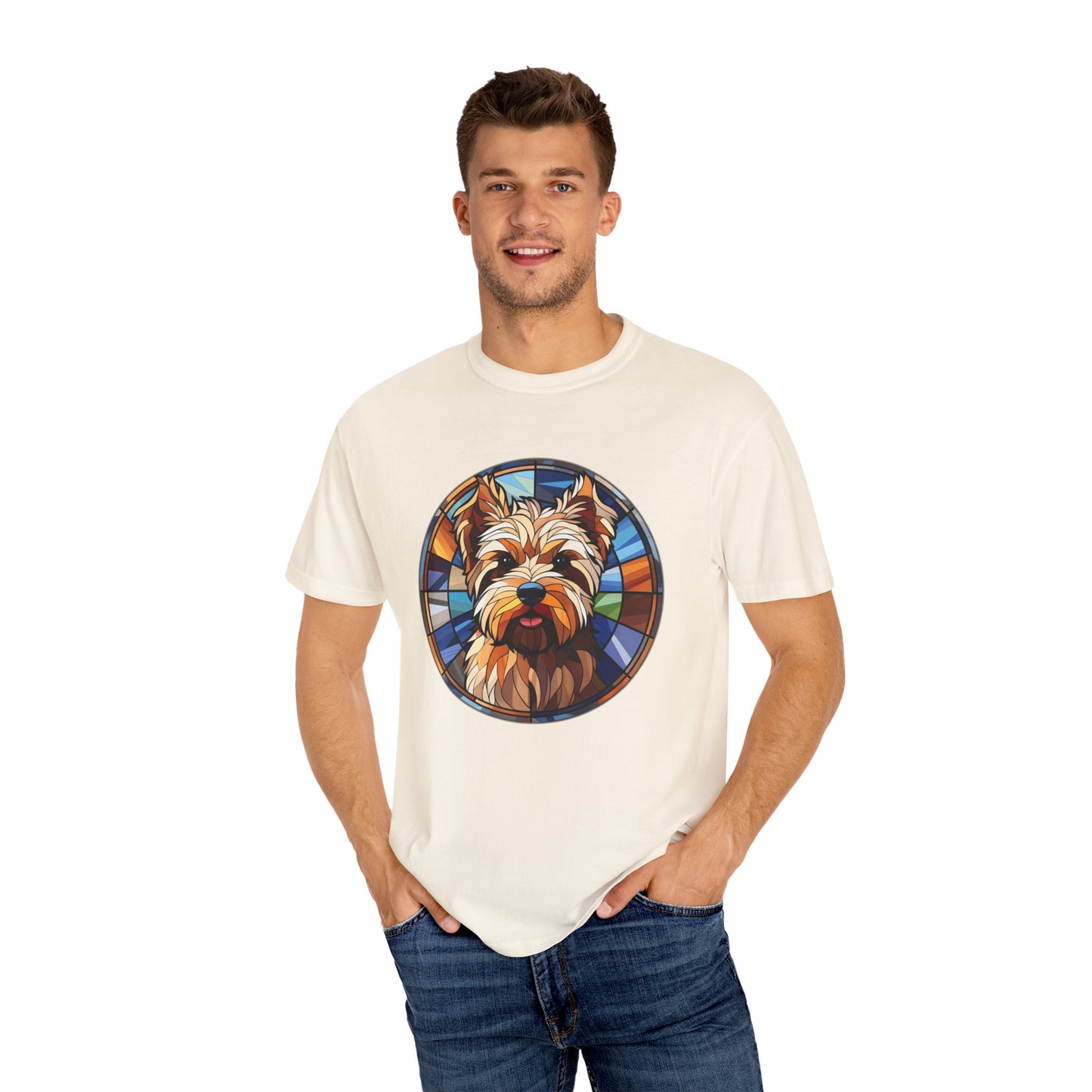 Dog Lover's Stained Glass T-Shirt, Unisex Terrier Tee, Animal Art Shirt, Gift for Dog Owners, Casual Wear, Biewer Terrier
