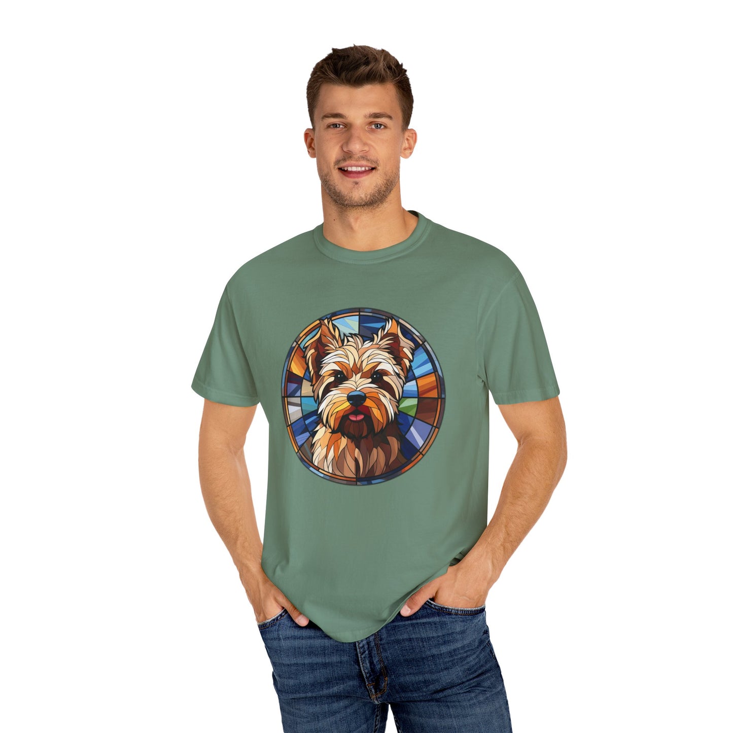 Dog Lover's Stained Glass T-Shirt, Unisex Terrier Tee, Animal Art Shirt, Gift for Dog Owners, Casual Wear, Biewer Terrier
