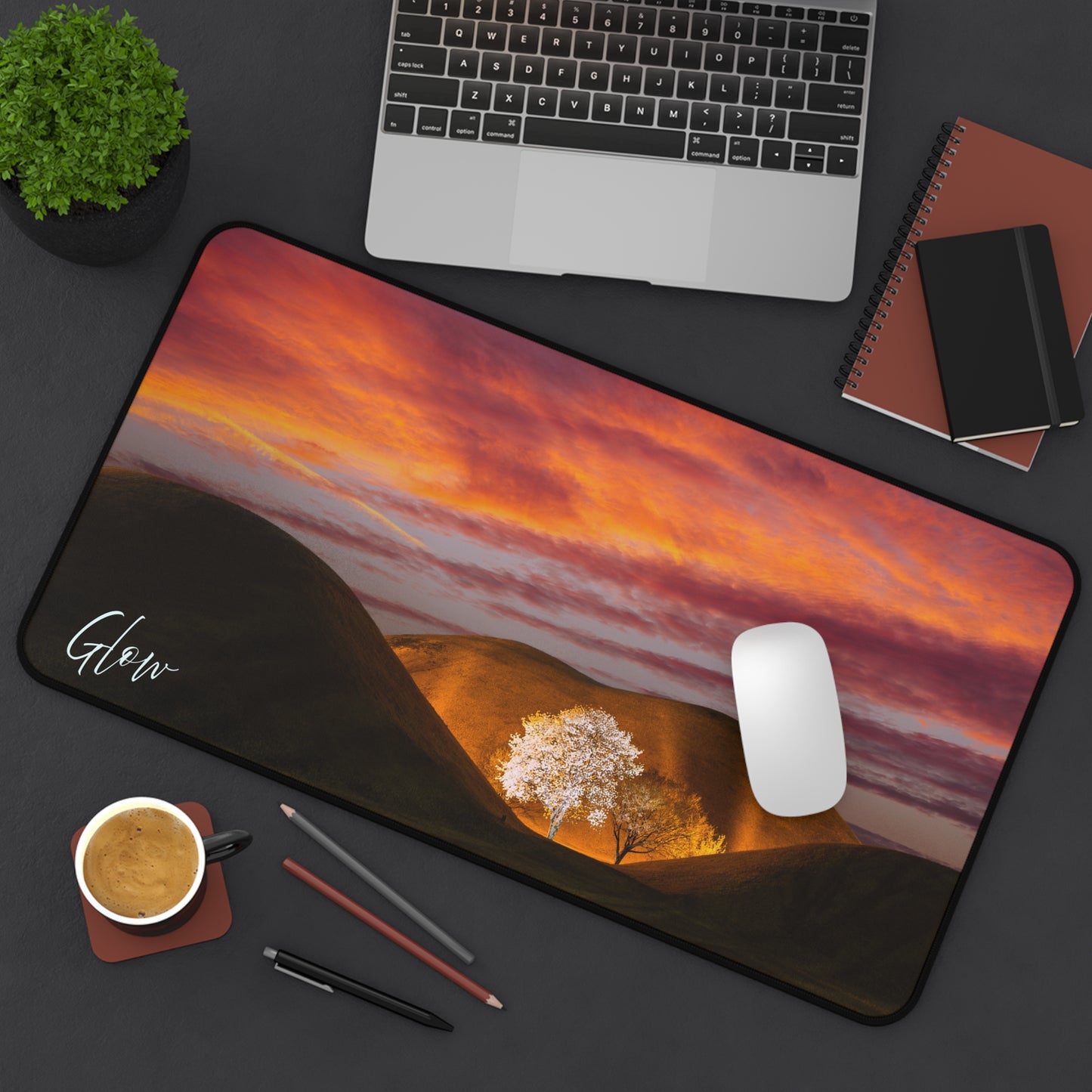 Serene Nature Desk Mat | Just Breathe | Home Office Decor, Gifts for Students, Eco-Friendly Workstation, Meditation Space, Nature's Glow Desert