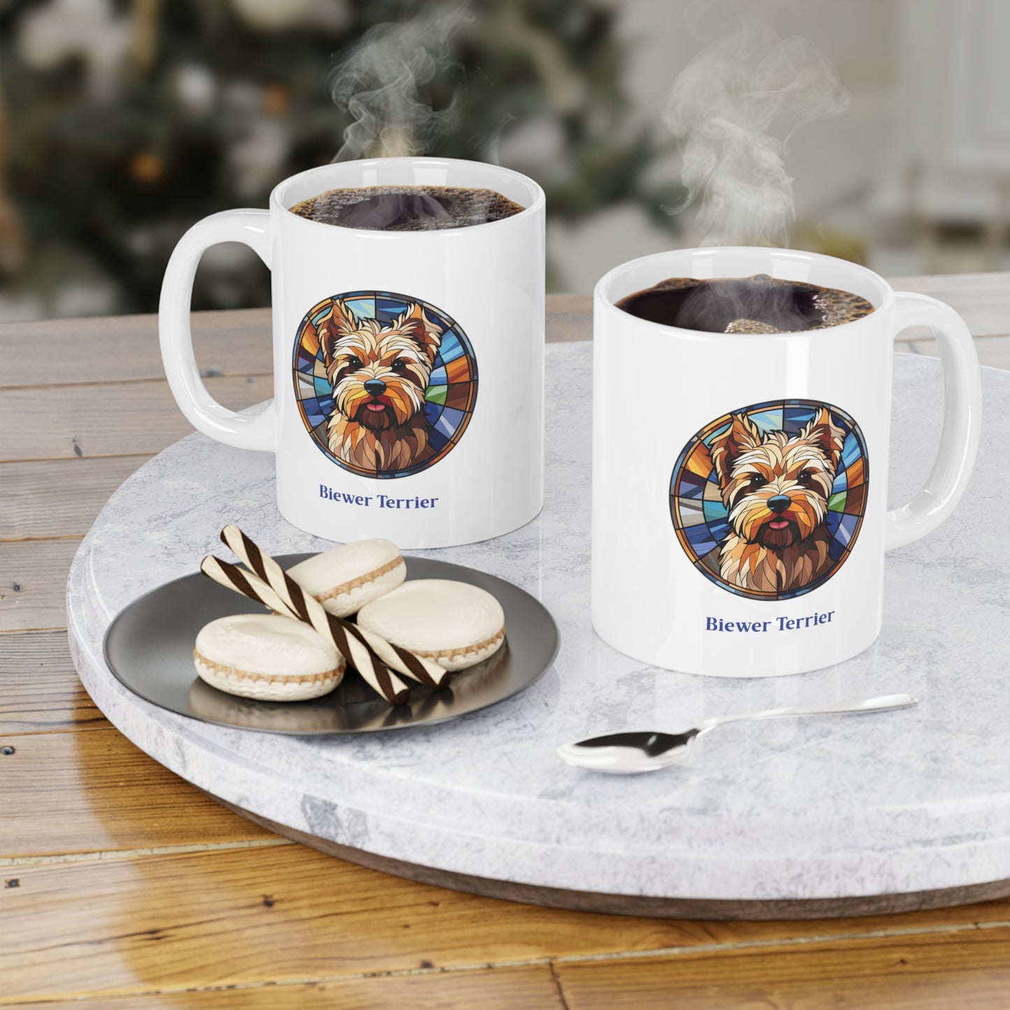Stained Glass Terrier Mug | 11 oz. Ceramic Dog Lover Gift | Biewer Terrier Designs | Christmas Birthday Anytime Gift | Printed & Shipped from Canada