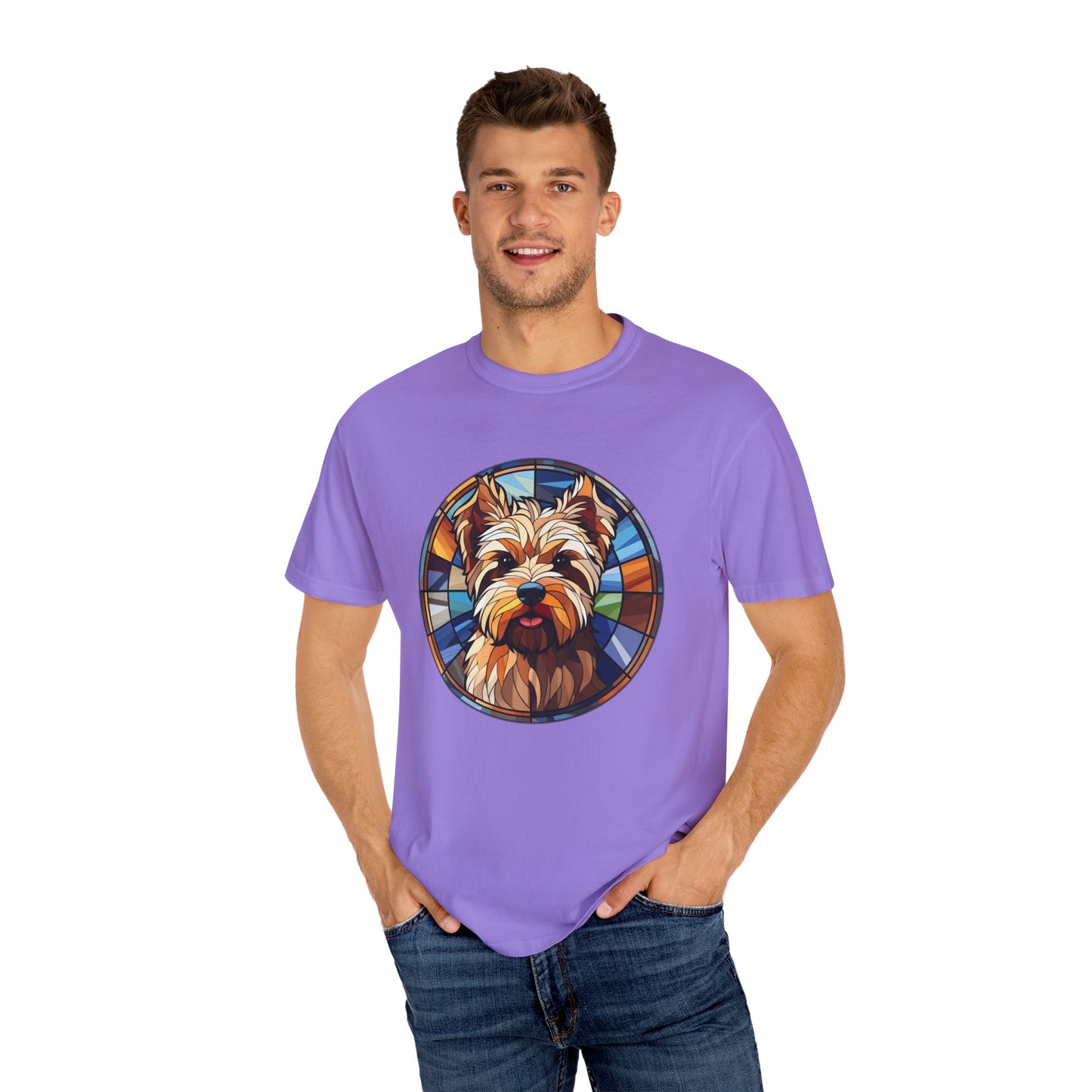 Dog Lover's Stained Glass T-Shirt, Unisex Terrier Tee, Animal Art Shirt, Gift for Dog Owners, Casual Wear, Biewer Terrier