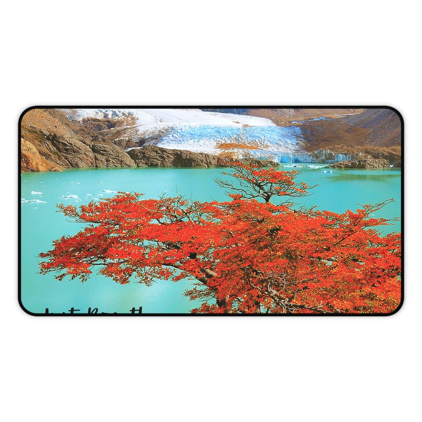 Serene Nature Desk Mat | Just Breathe | Home Office Decor, Gifts for Students, Eco-Friendly Workstation, Meditation Space, Glacier Ice and Red Tree
