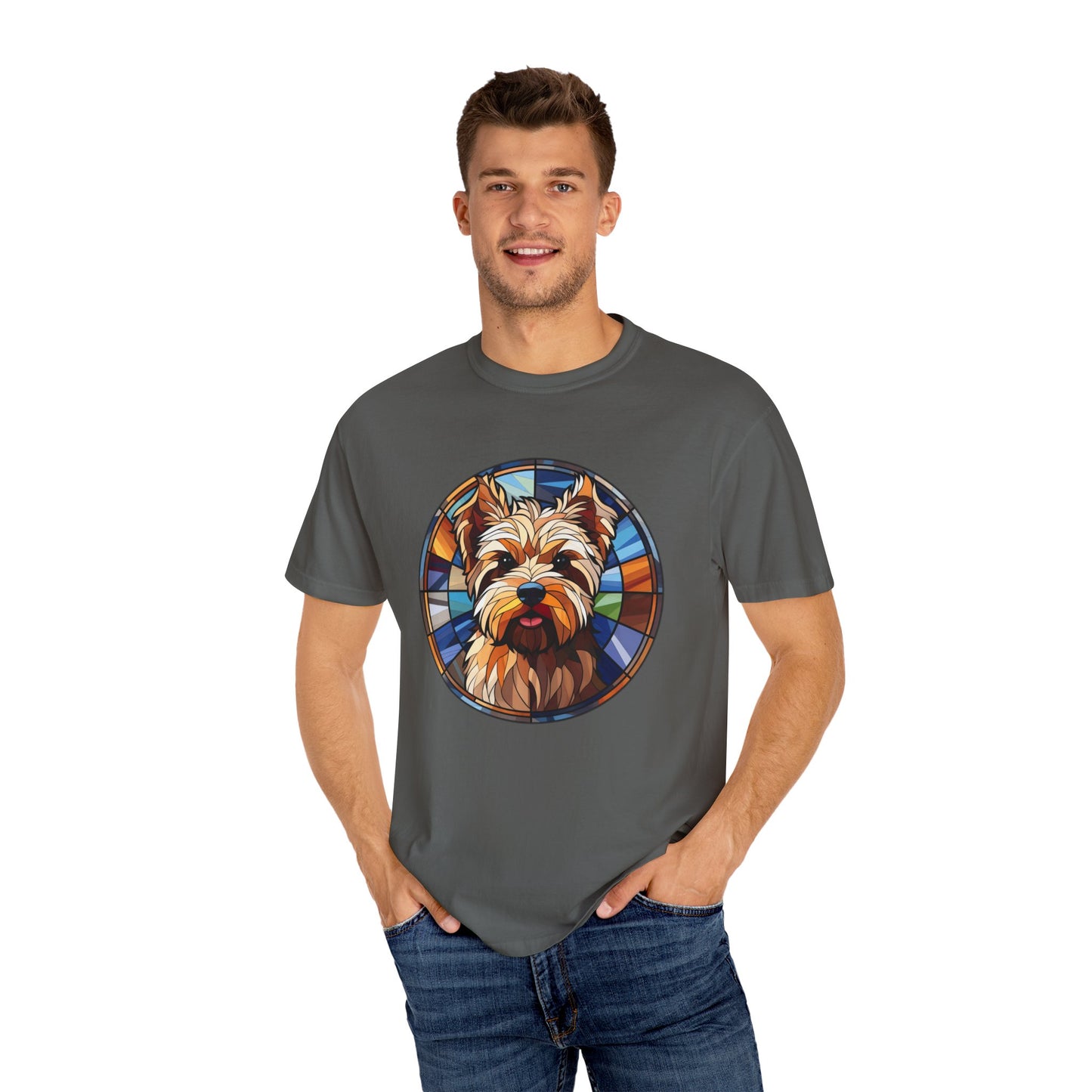 Dog Lover's Stained Glass T-Shirt, Unisex Terrier Tee, Animal Art Shirt, Gift for Dog Owners, Casual Wear, Biewer Terrier