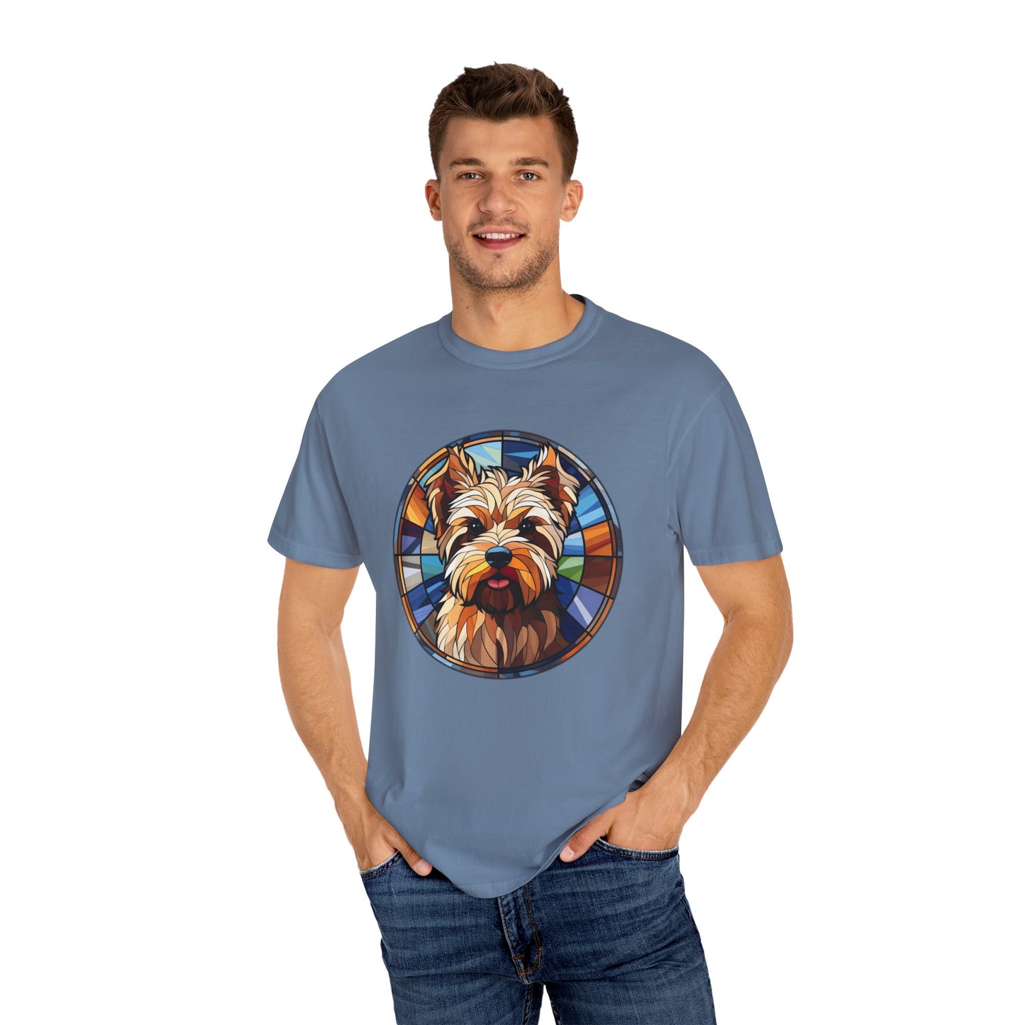 Dog Lover's Stained Glass T-Shirt, Unisex Terrier Tee, Animal Art Shirt, Gift for Dog Owners, Casual Wear, Biewer Terrier