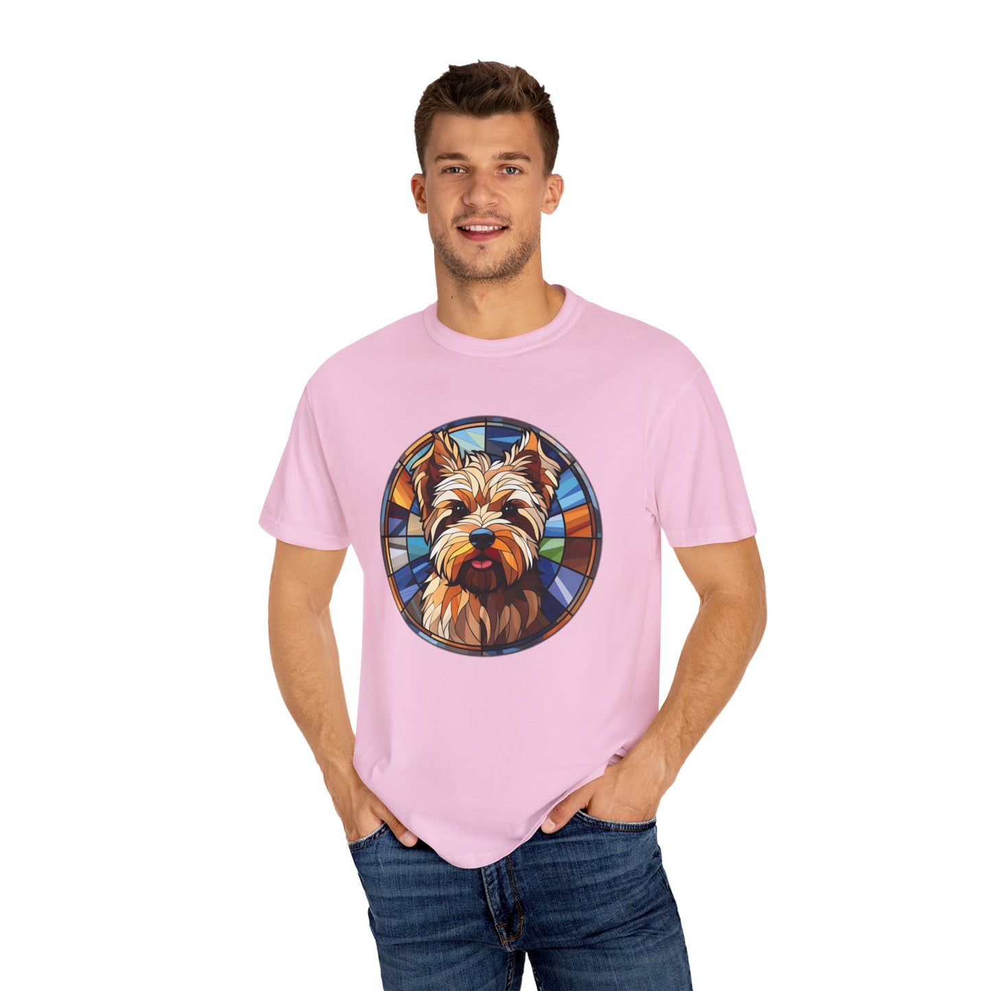Dog Lover's Stained Glass T-Shirt, Unisex Terrier Tee, Animal Art Shirt, Gift for Dog Owners, Casual Wear, Biewer Terrier