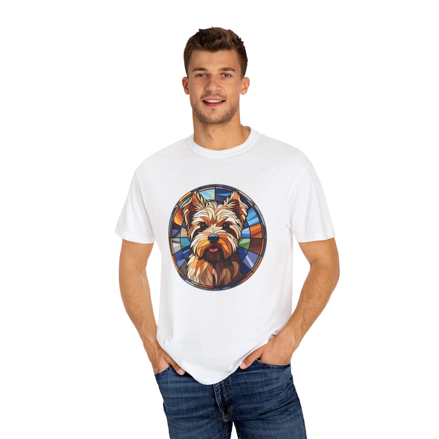 Dog Lover's Stained Glass T-Shirt, Unisex Terrier Tee, Animal Art Shirt, Gift for Dog Owners, Casual Wear, Biewer Terrier