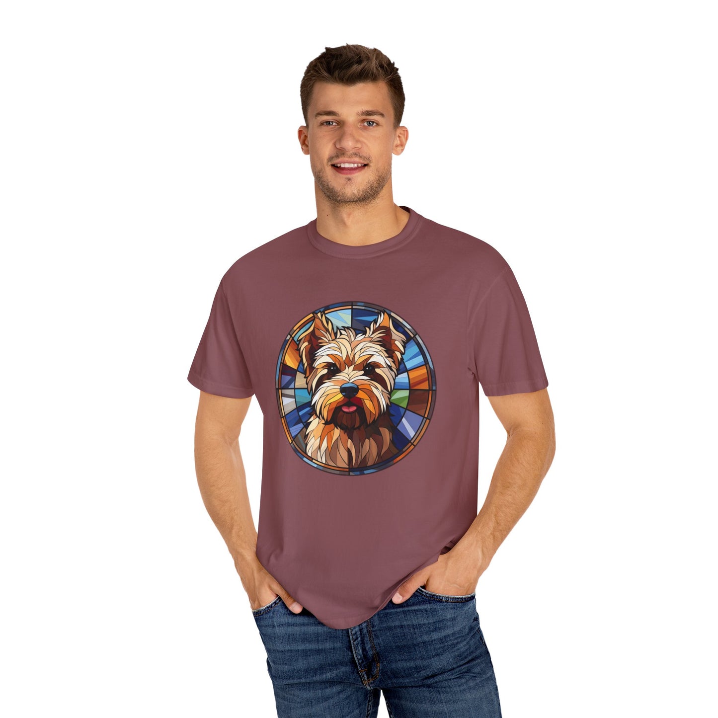 Dog Lover's Stained Glass T-Shirt, Unisex Terrier Tee, Animal Art Shirt, Gift for Dog Owners, Casual Wear, Biewer Terrier