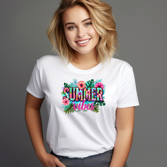Summer Vibes Women's T-Shirt Friend Gift Vacation Bright Coloured Tee Shift