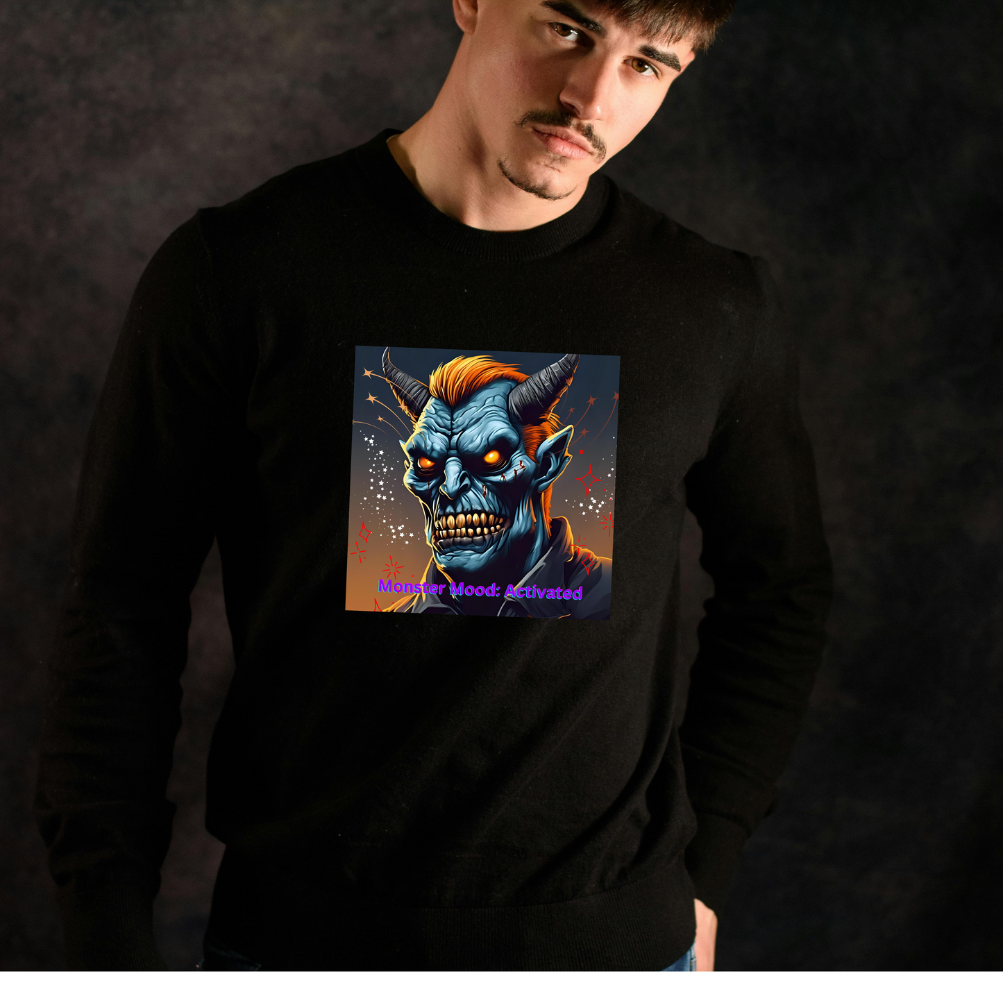 "Monster Mood: Activated" Sweatshirt for Spooky Nights, Crewneck Top, Graphic Sweatshirt, Halloween Apparel, Unique Gift Idea
