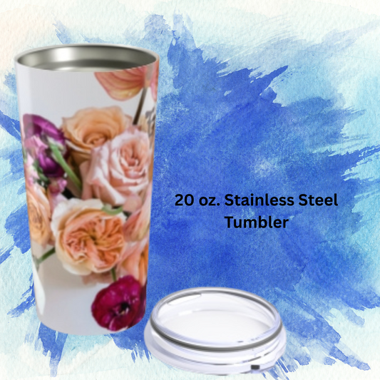 Floral Tumbler 20oz - Stylish Travel Mug, Perfect Gift for Flower Lovers, Mom's Day, Birthdays, Summer Picnics, or Bridal Showers