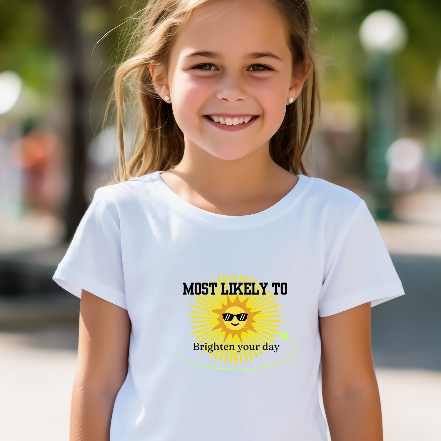 Sunshine Kids Tee - Most Likely to Brighten Your Day, Fun Kid's Shirt, Summer Wear, Positive Vibes, Gifts for Kids, GrandParent Gifts for Kids