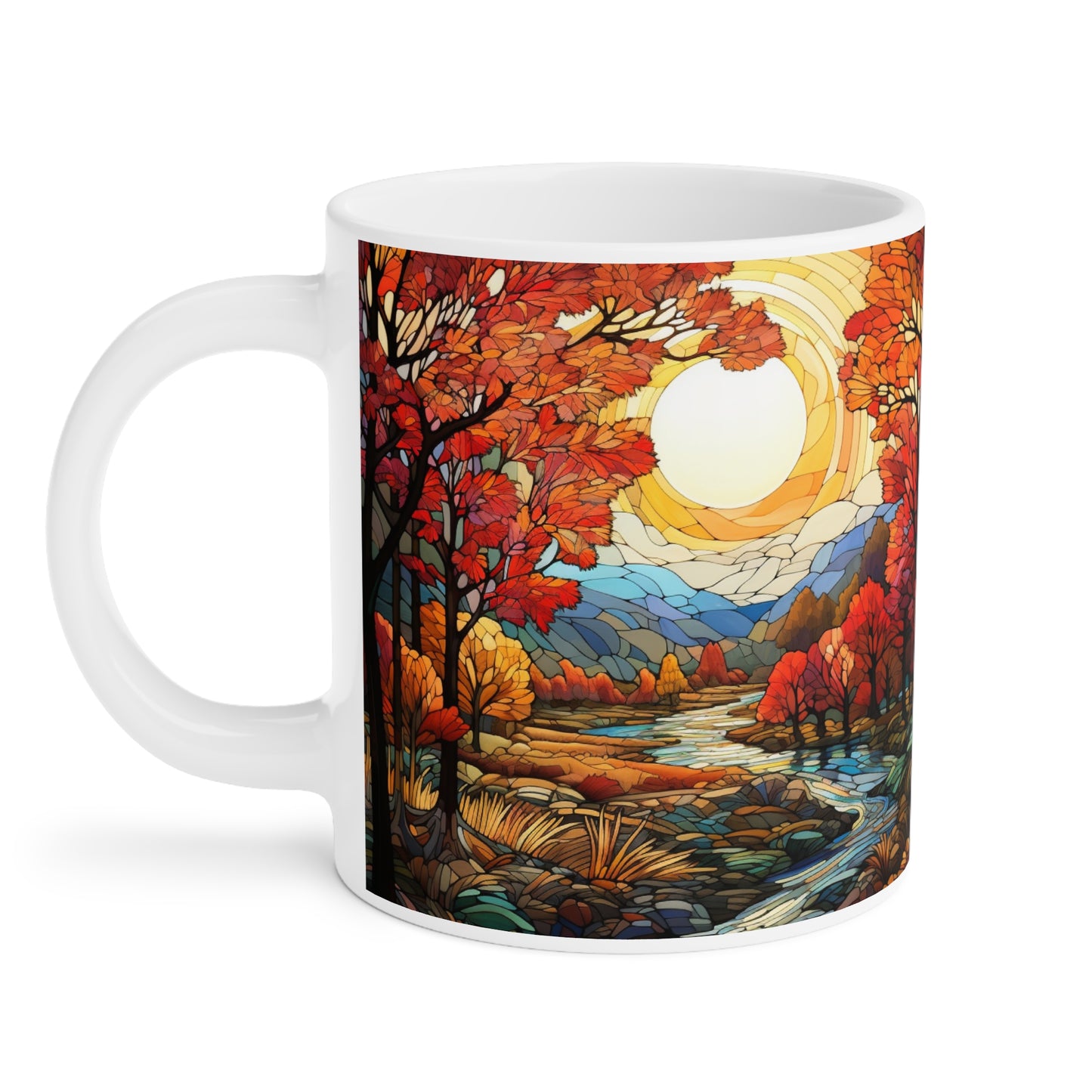 Cozy Fall Vibes, Coffee/Tea Lover Gift, Autumn Landscape Ceramic Mug - Warm Colours, Celebrate Christmas or Autumn Year Round, Printed & shipped from Canada