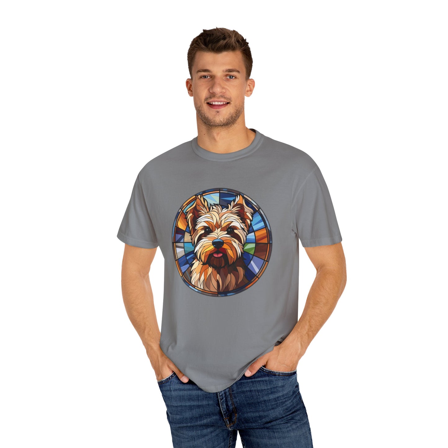 Dog Lover's Stained Glass T-Shirt, Unisex Terrier Tee, Animal Art Shirt, Gift for Dog Owners, Casual Wear, Biewer Terrier
