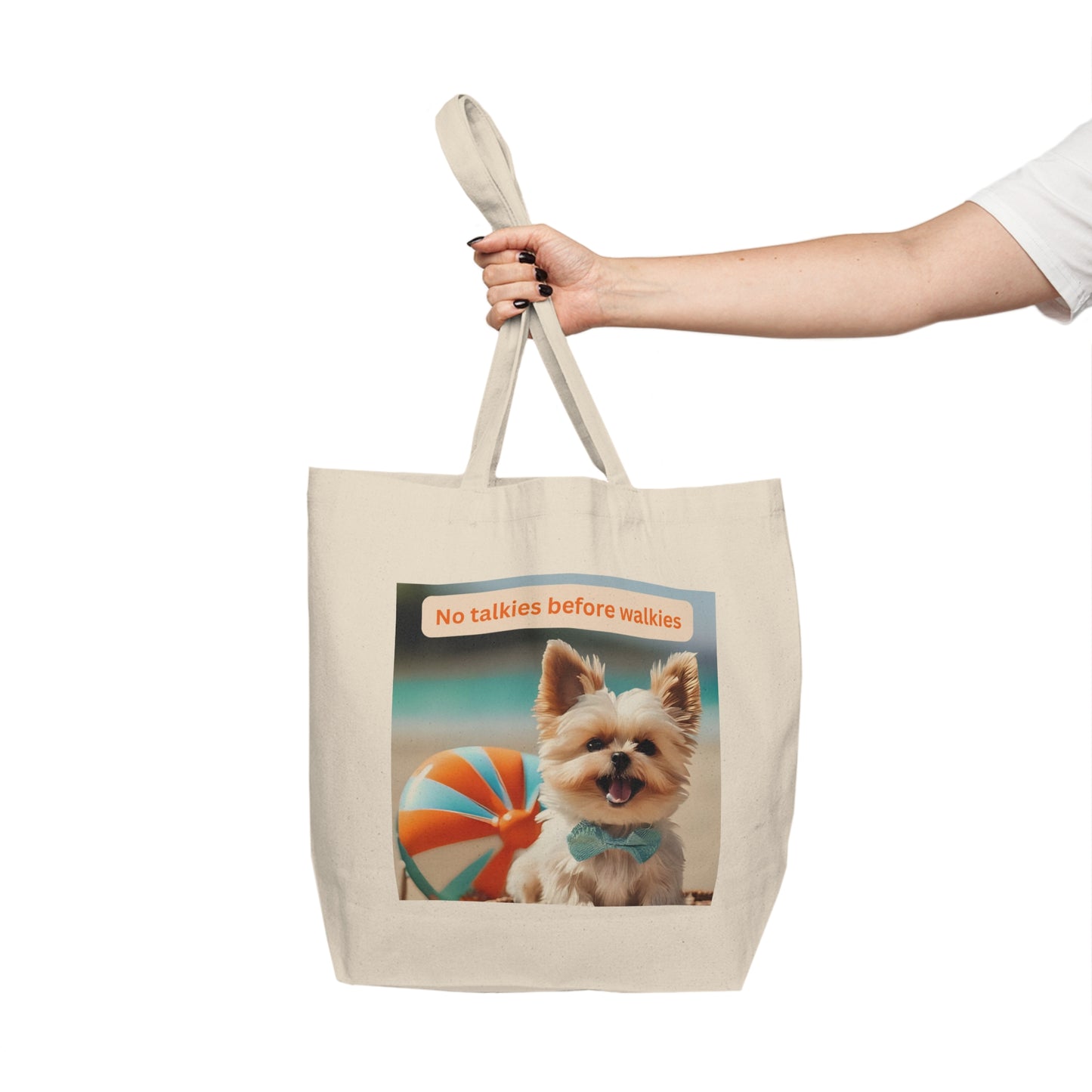 No Talkies Until Walkies Funny Dog Quote Tote Bag | Reusable Canvas Shopping Bag | Pet Lover Gift | Eco-Friendly Tote | Beach Bag | Dog Owner Essential