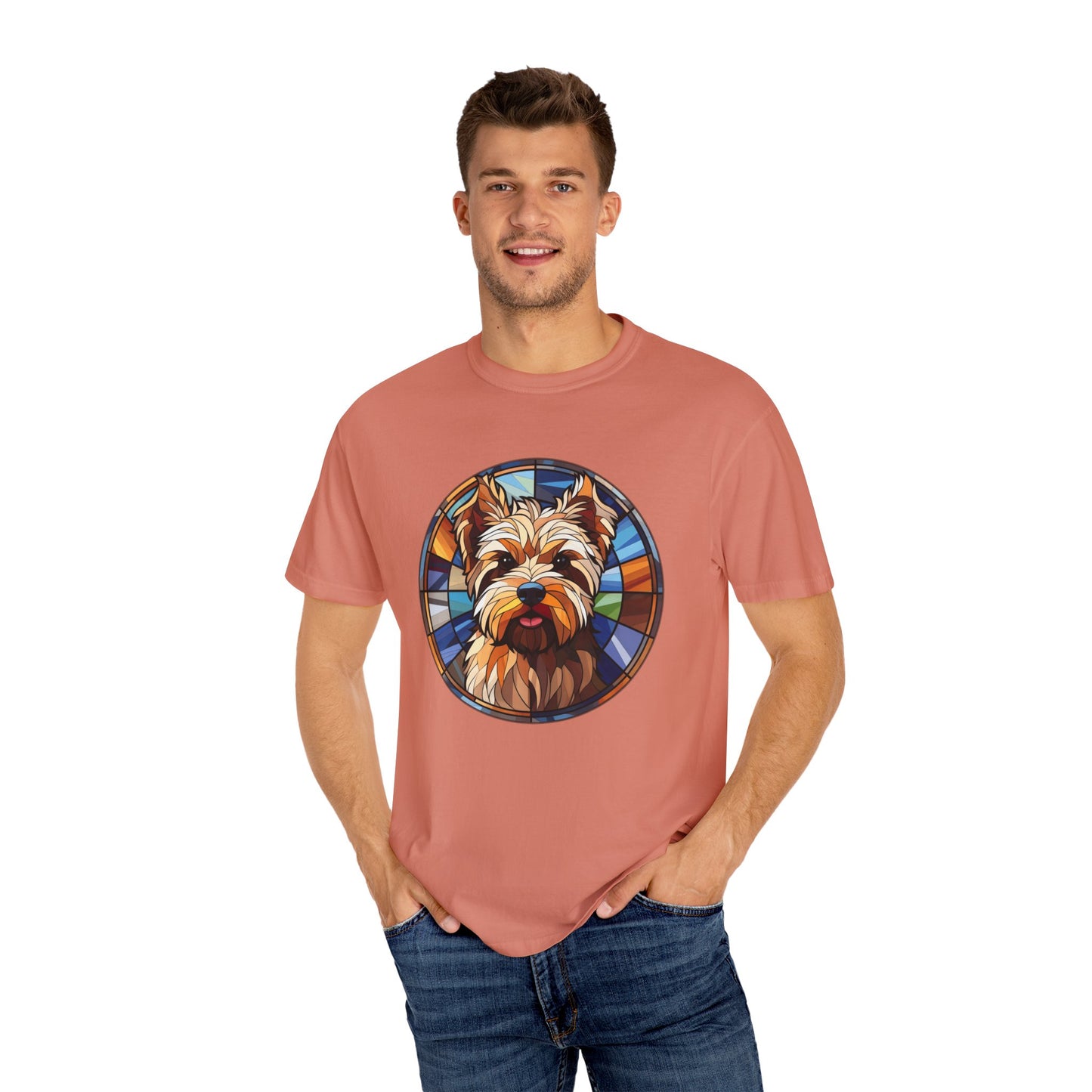 Dog Lover's Stained Glass T-Shirt, Unisex Terrier Tee, Animal Art Shirt, Gift for Dog Owners, Casual Wear, Biewer Terrier
