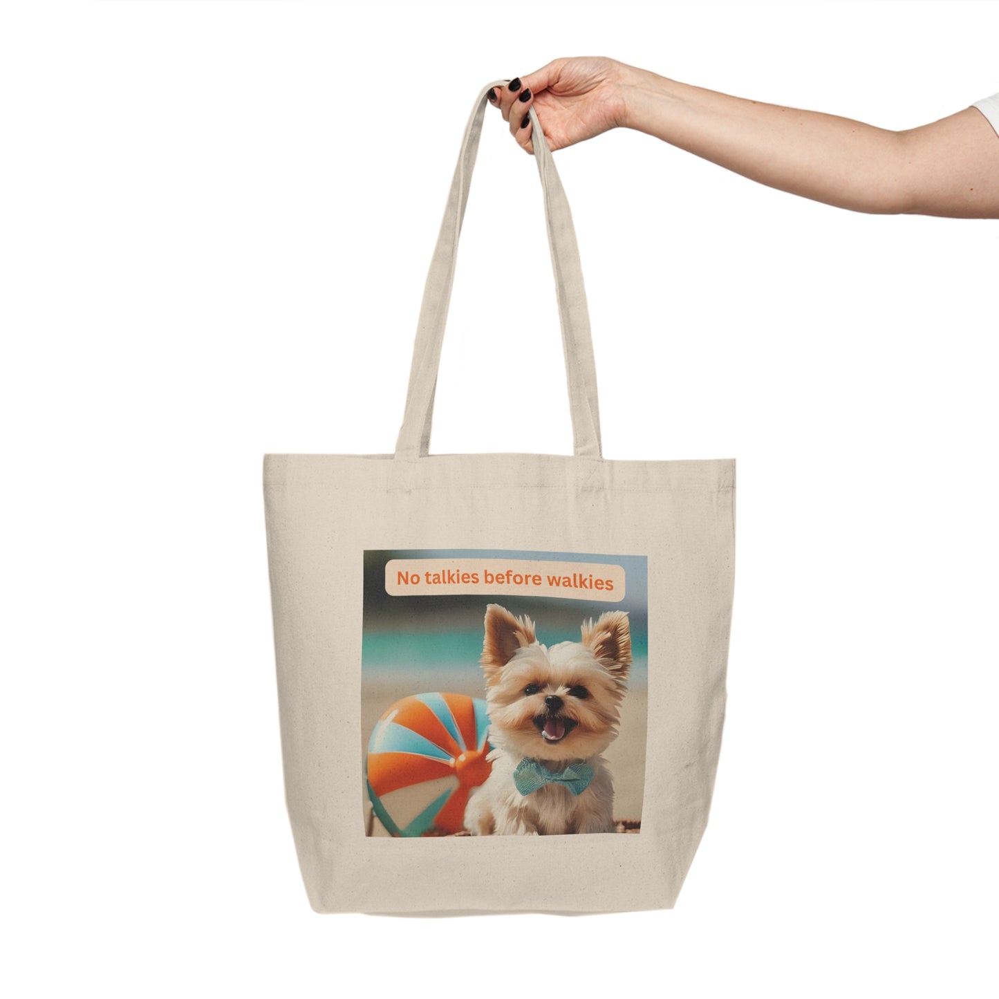 No Talkies Until Walkies Funny Dog Quote Tote Bag | Reusable Canvas Shopping Bag | Pet Lover Gift | Eco-Friendly Tote | Beach Bag | Dog Owner Essential