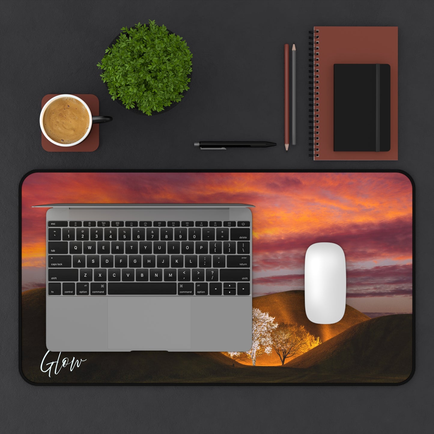 Serene Nature Desk Mat | Just Breathe | Home Office Decor, Gifts for Students, Eco-Friendly Workstation, Meditation Space, Nature's Glow Desert