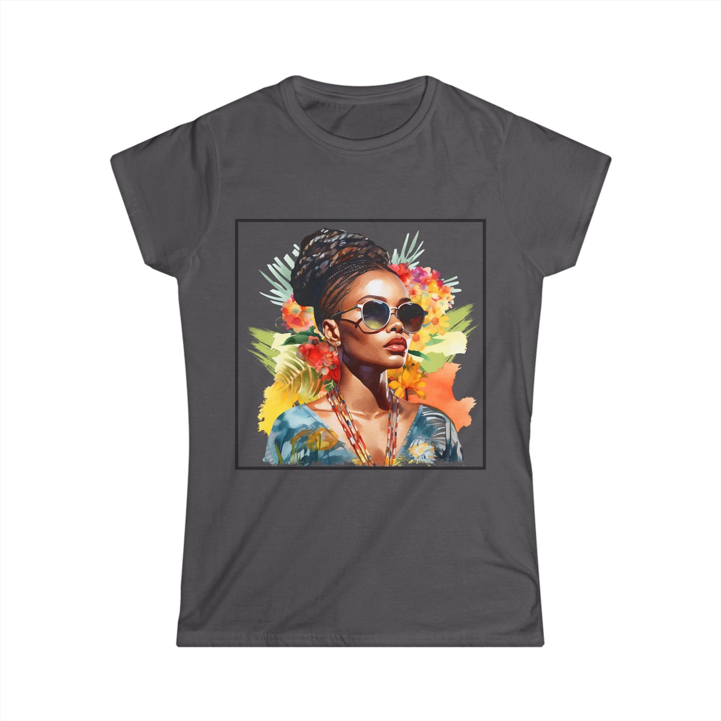 Women's Tee - Proud Strong Black Woman Glowing in the Sun, Natural Beauty and Braids Design