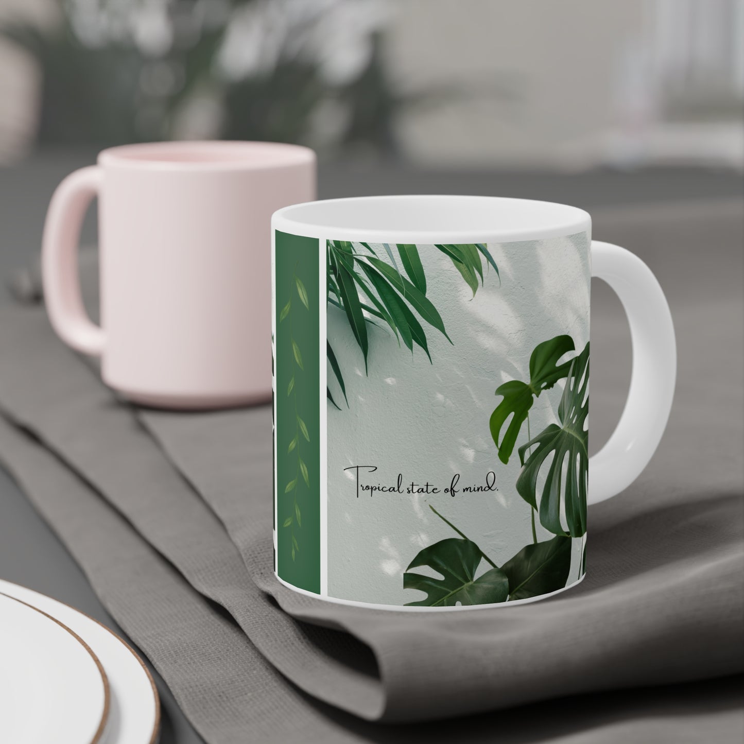 Tropical Leaves Ceramic Mug Housewarming Gift Coffee Lover Cup Gift for Plant Lover Greenery Decor Eco-Friendly Calming Green Plants