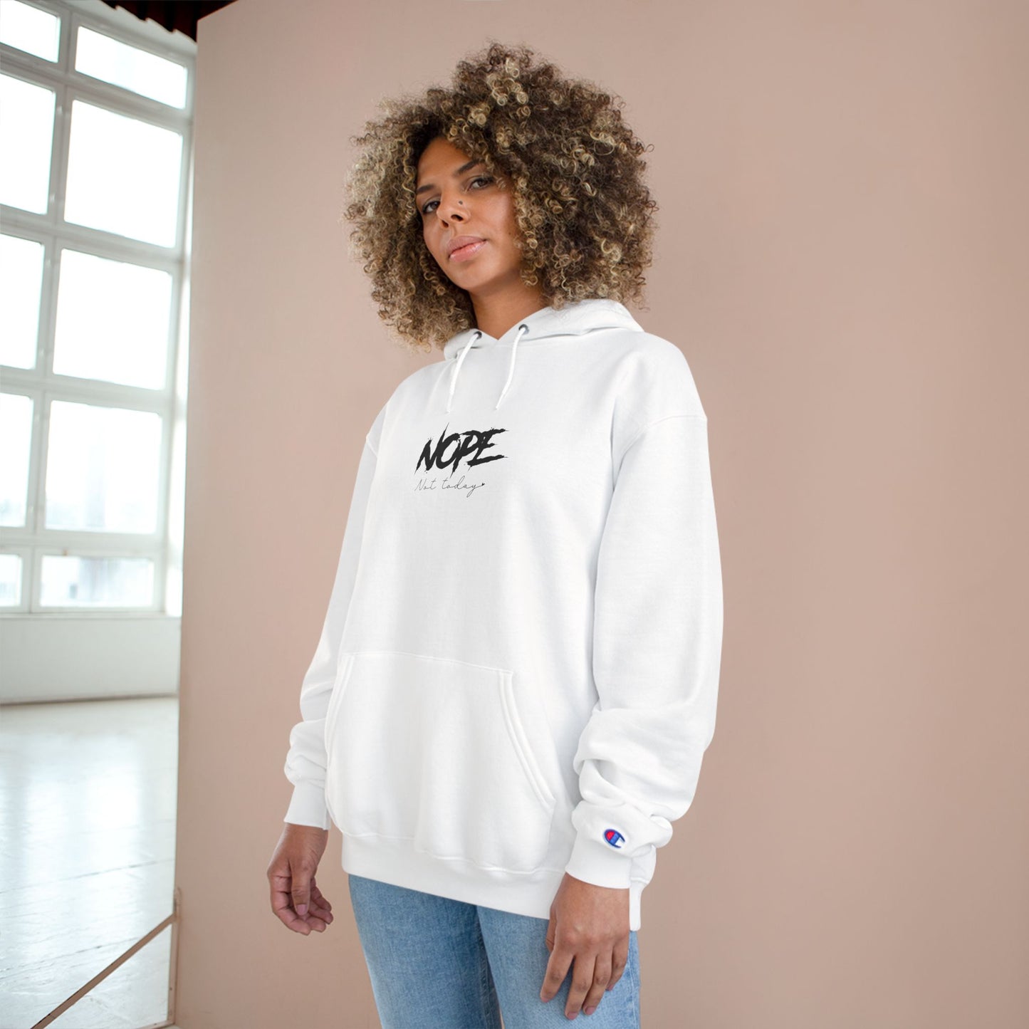 Stylish 'NOPE' Champion Hoodie, Trendy Sweatshirt for Casual Outfits, Perfect Gift for Friend, Birthday, Funny Clothing, Streetwear