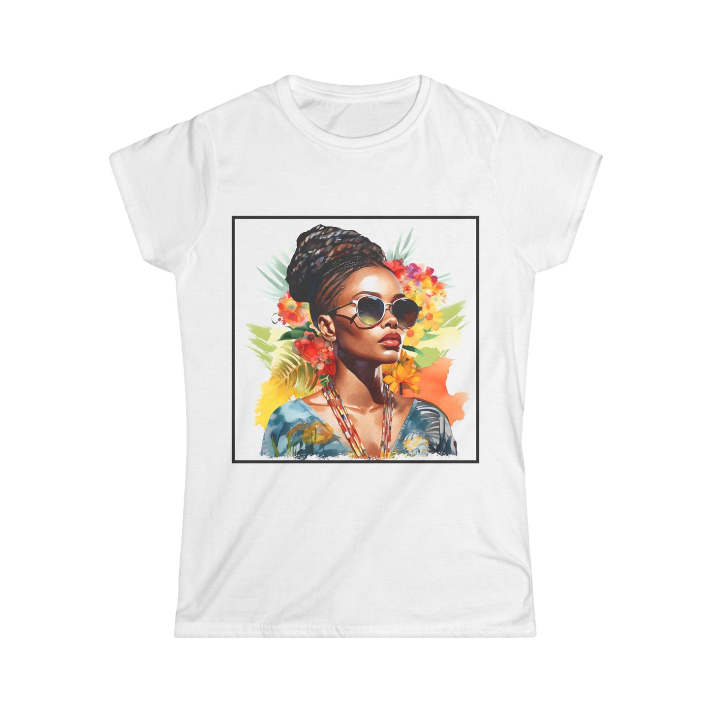 Women's Tee - Proud Strong Black Woman Glowing in the Sun, Natural Beauty and Braids Design