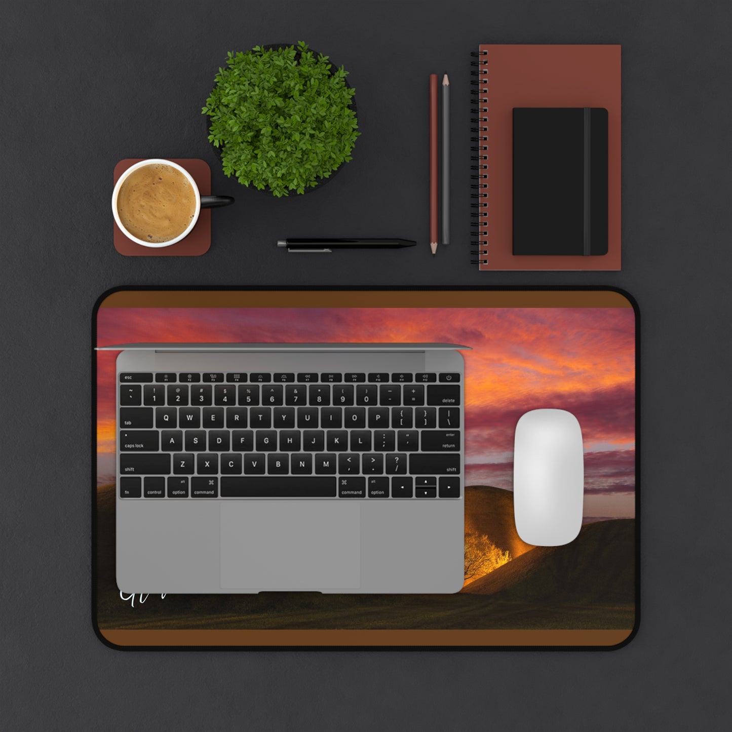 Serene Nature Desk Mat | Just Breathe | Home Office Decor, Gifts for Students, Eco-Friendly Workstation, Meditation Space, Nature's Glow Desert