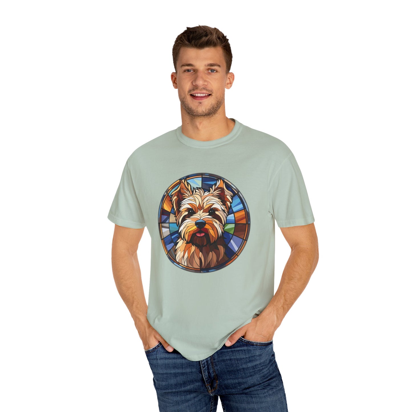 Dog Lover's Stained Glass T-Shirt, Unisex Terrier Tee, Animal Art Shirt, Gift for Dog Owners, Casual Wear, Biewer Terrier