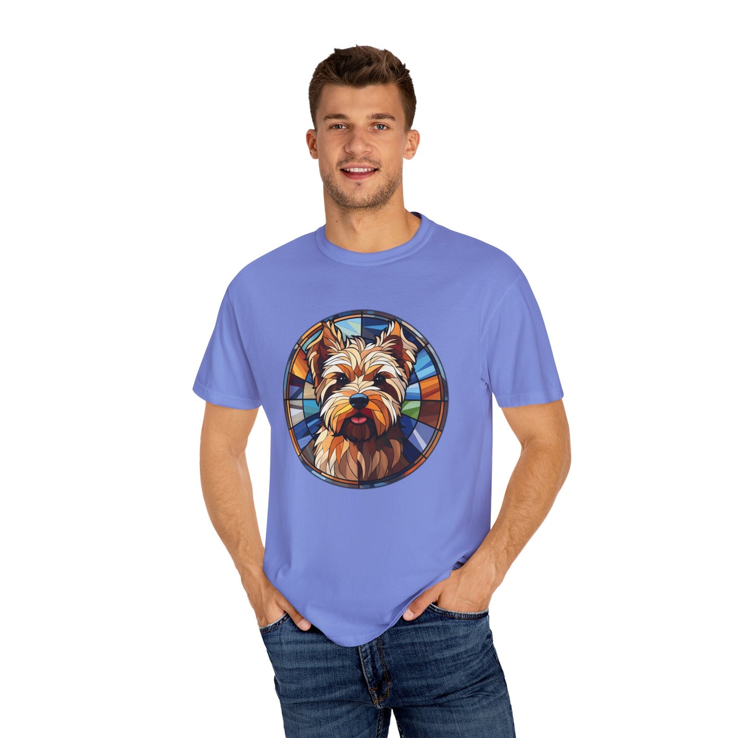 Dog Lover's Stained Glass T-Shirt, Unisex Terrier Tee, Animal Art Shirt, Gift for Dog Owners, Casual Wear, Biewer Terrier