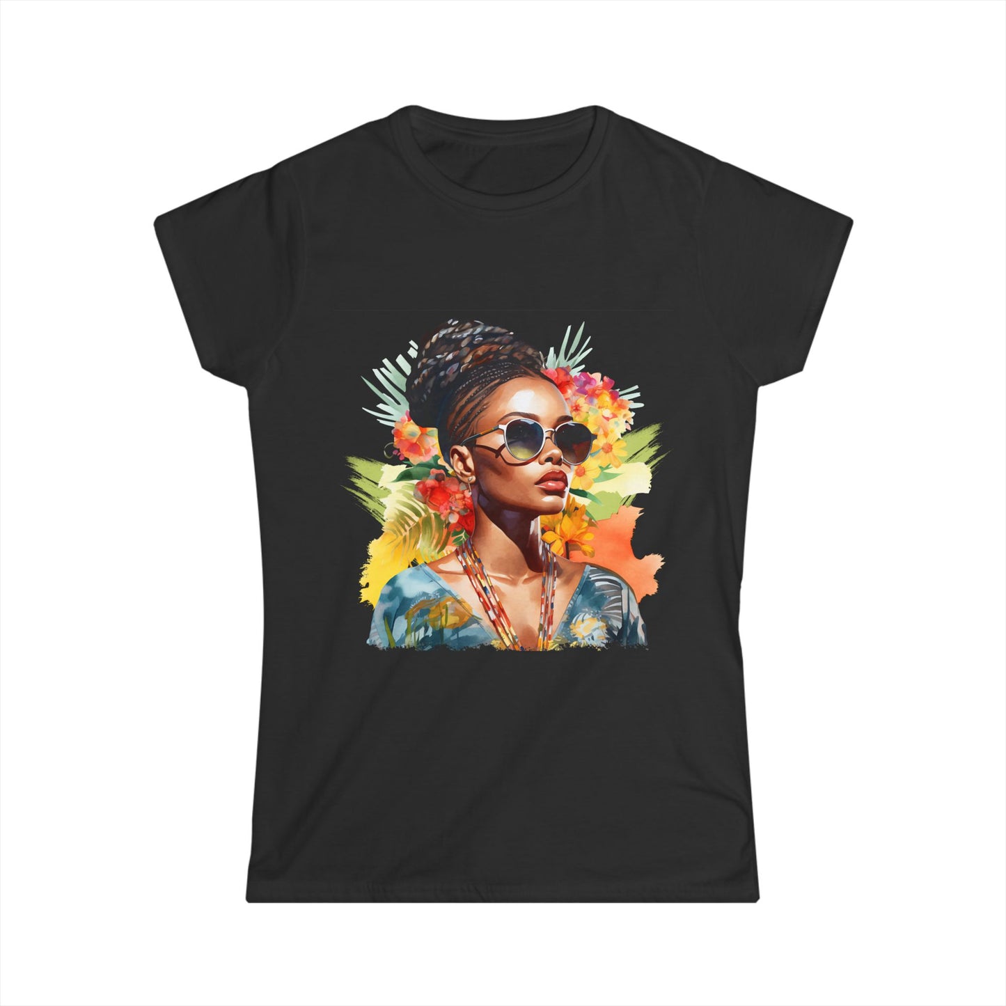 Women's Tee - Proud Strong Black Woman Glowing in the Sun, Natural Beauty and Braids Design