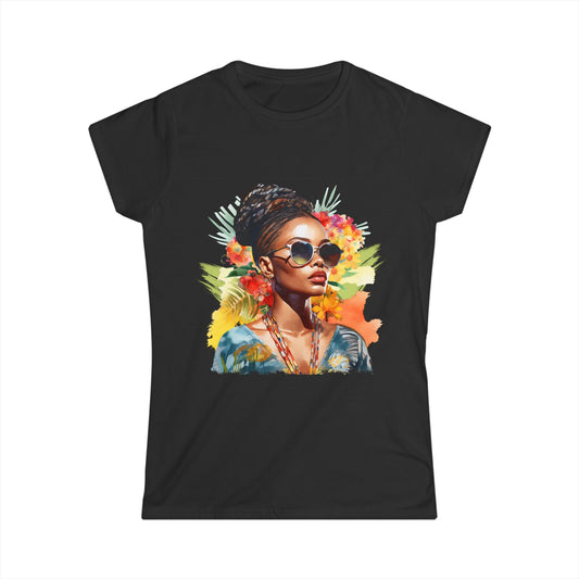 Women's Tee - Proud Strong Black Woman Glowing in the Sun, Natural Beauty and Braids Design