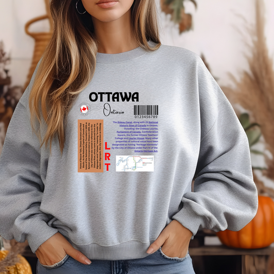 Unique Ottawa Inspired Design Crewneck Sweatshirt, Cozy Gift for Ottawa Lovers, Casual Wear, Travel Souvenir, Unique Canadian Apparel, Printed in Canada