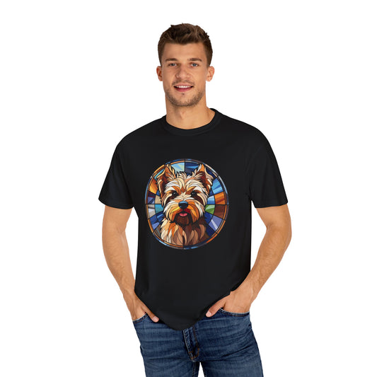 Dog Lover's Stained Glass T-Shirt, Unisex Terrier Tee, Animal Art Shirt, Gift for Dog Owners, Casual Wear, Biewer Terrier